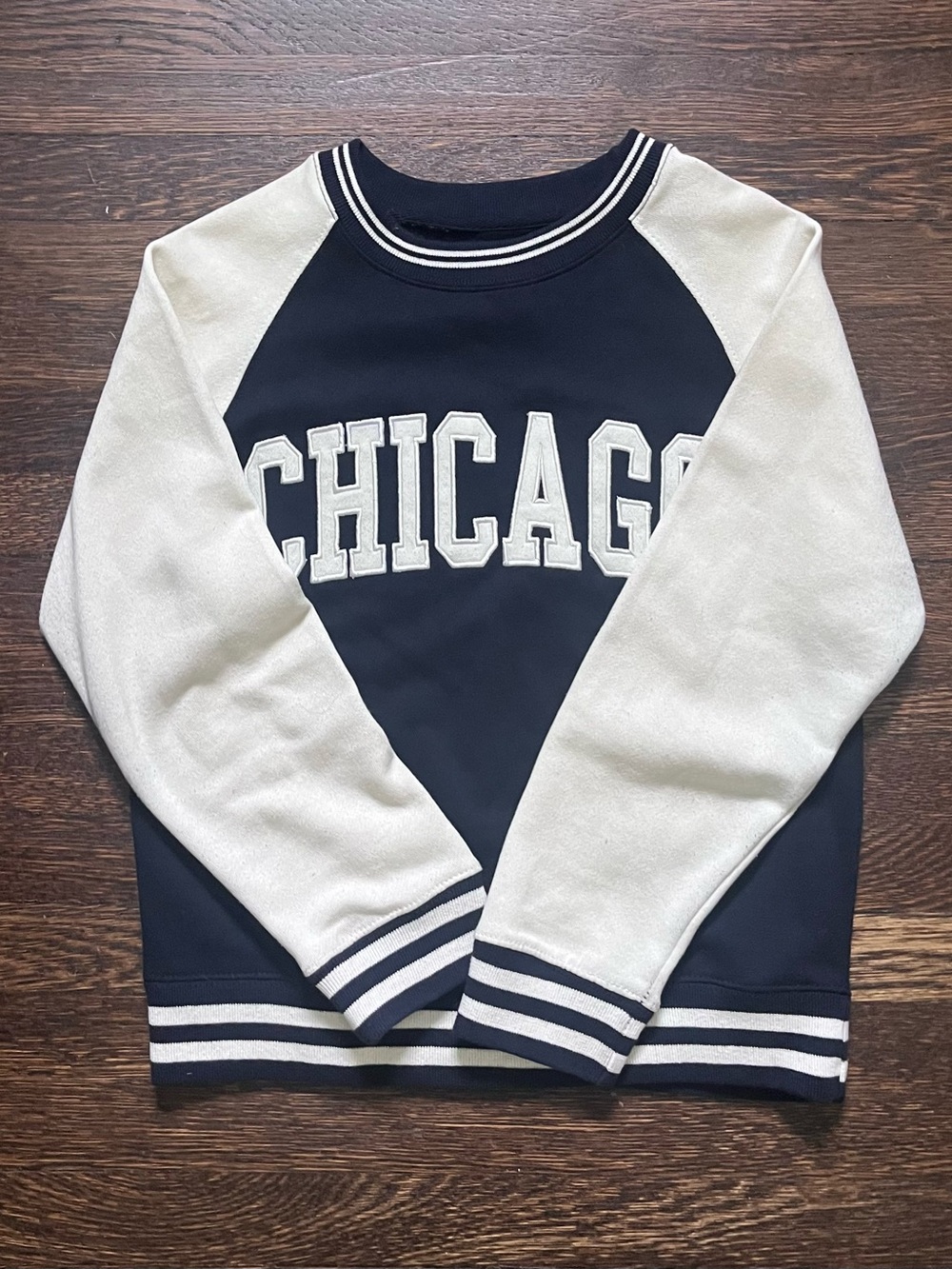 New York Popular Chicago Crewneck Sweater - Navy and White